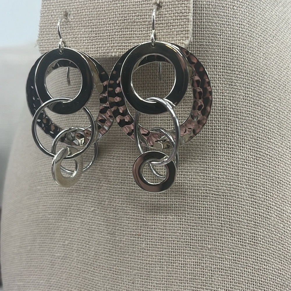 925 Sterling Silver Multi Circles Dangle Earrings Classic Look CII Mexico - Picture 2 of 9
